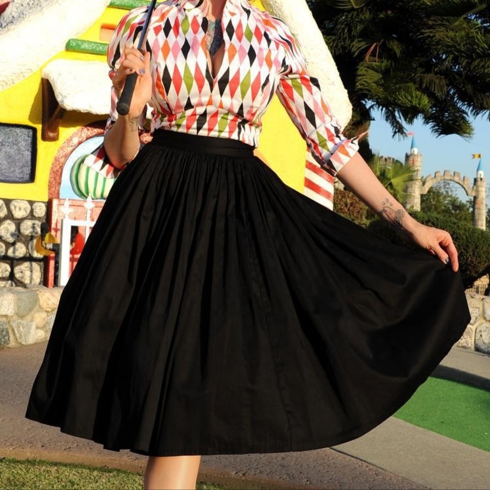 Pinup Couture Jenny Black Sateen Skirt 3x